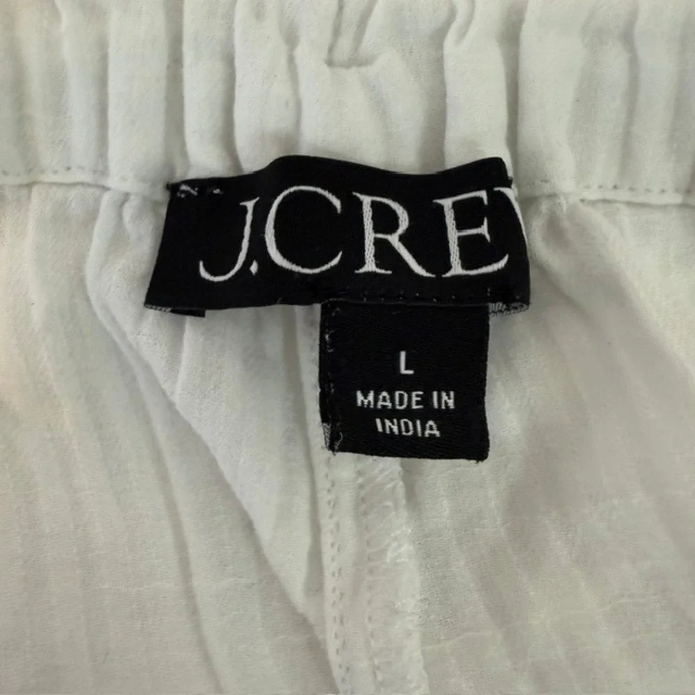 J.Crew Soleil Gauzy Cotton Pants Wide Leg Tie Waist Elastic White Large